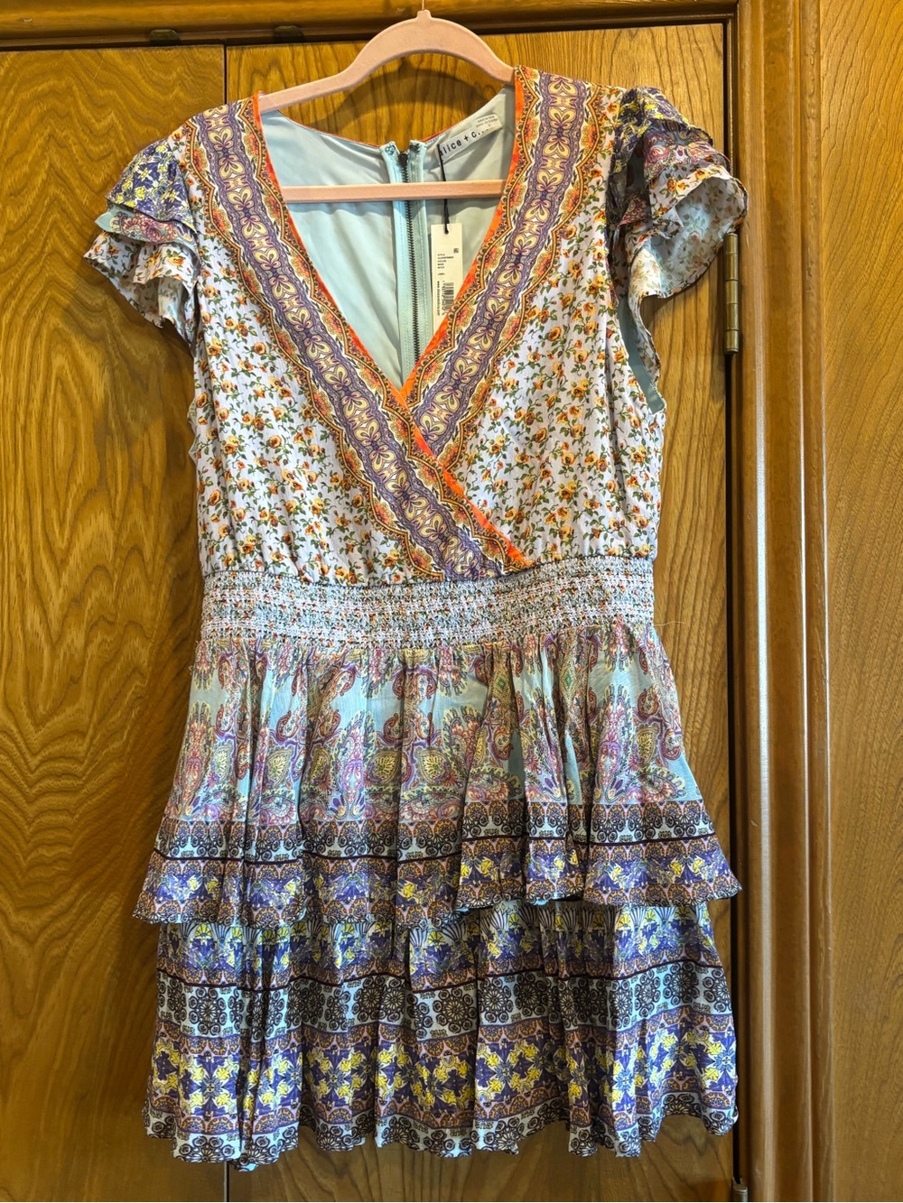 NWT Alice + Olivia Ritzy Multi Print Tiered Mini Dress Size 12 - Picture 3 of 5